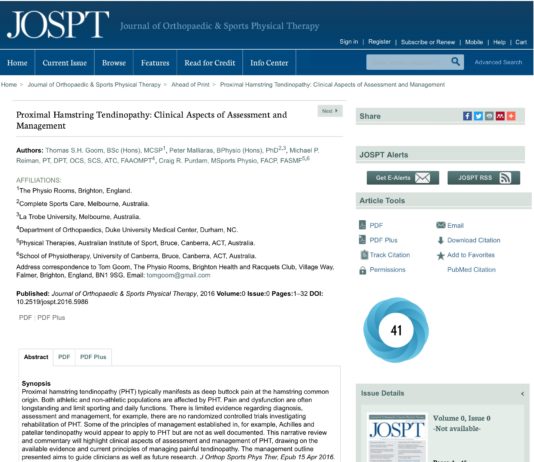 New research in Proximal Hamstring Tendinopathy – Goom et al