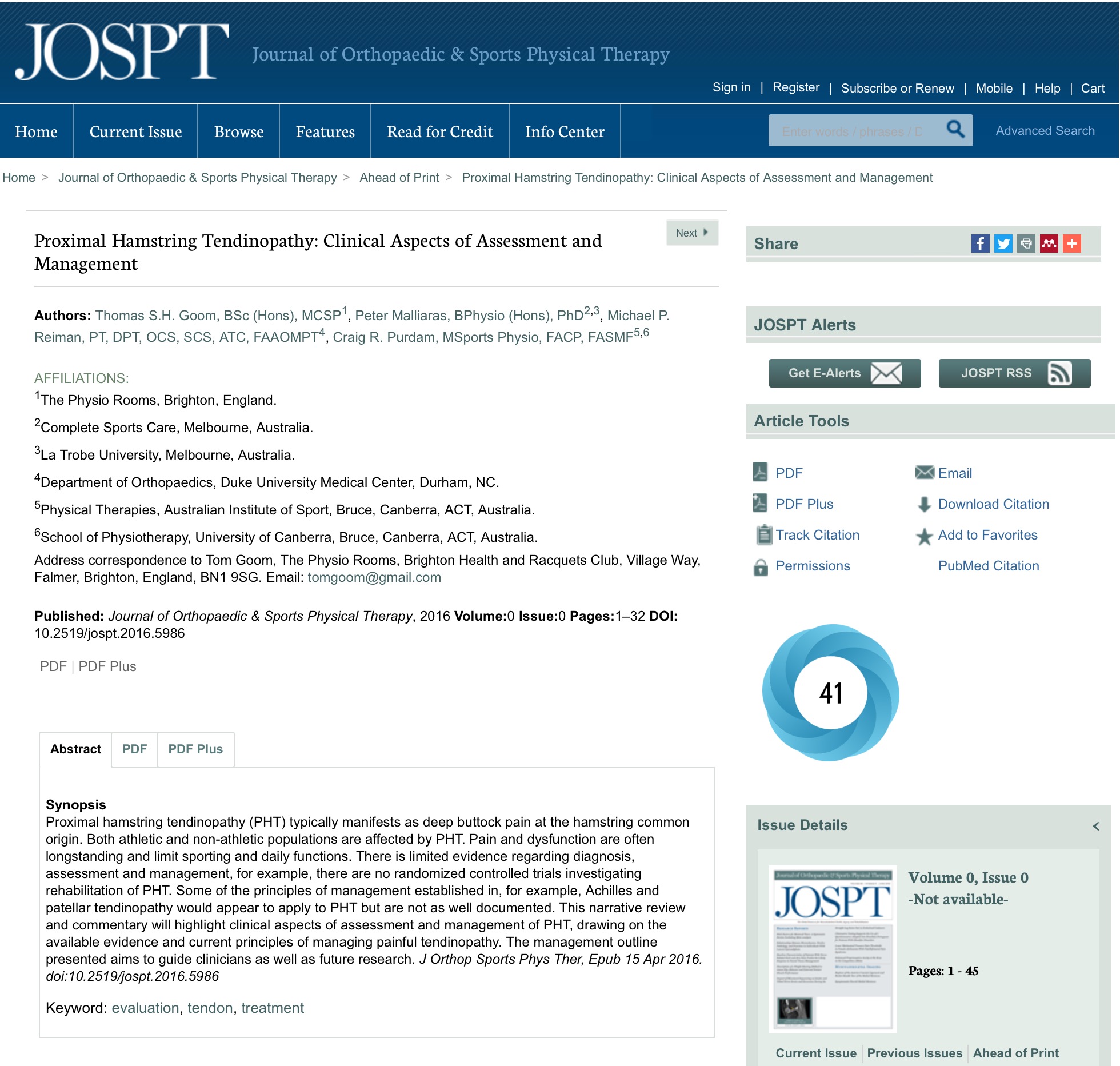 New research in Proximal Hamstring Tendinopathy – Goom et al